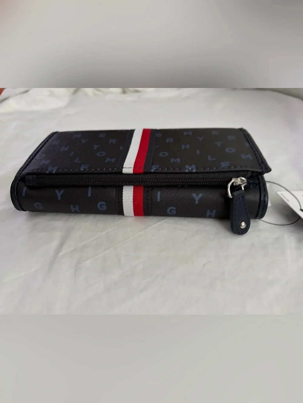 Tommy Hilfiger Navy Trifold Wallet Red-White Stripe NWT